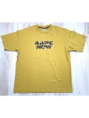 BAPE A Bathing Ape Mens LARGE Yellow AAPE NOW 2-Sided Graphic Logo S/S T-SHIRT